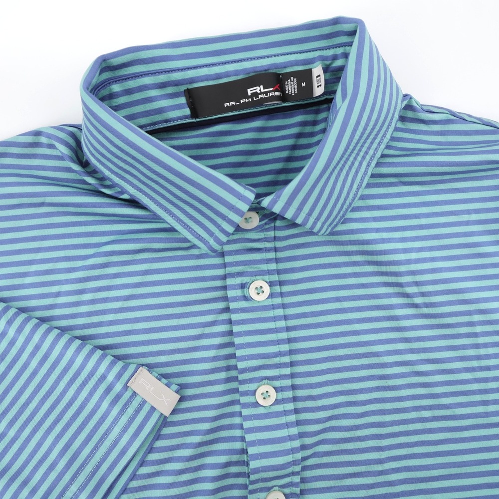 RLX Ralph Lauren Striped Polo Shirt Blue Teal Short Sleeve Mens M